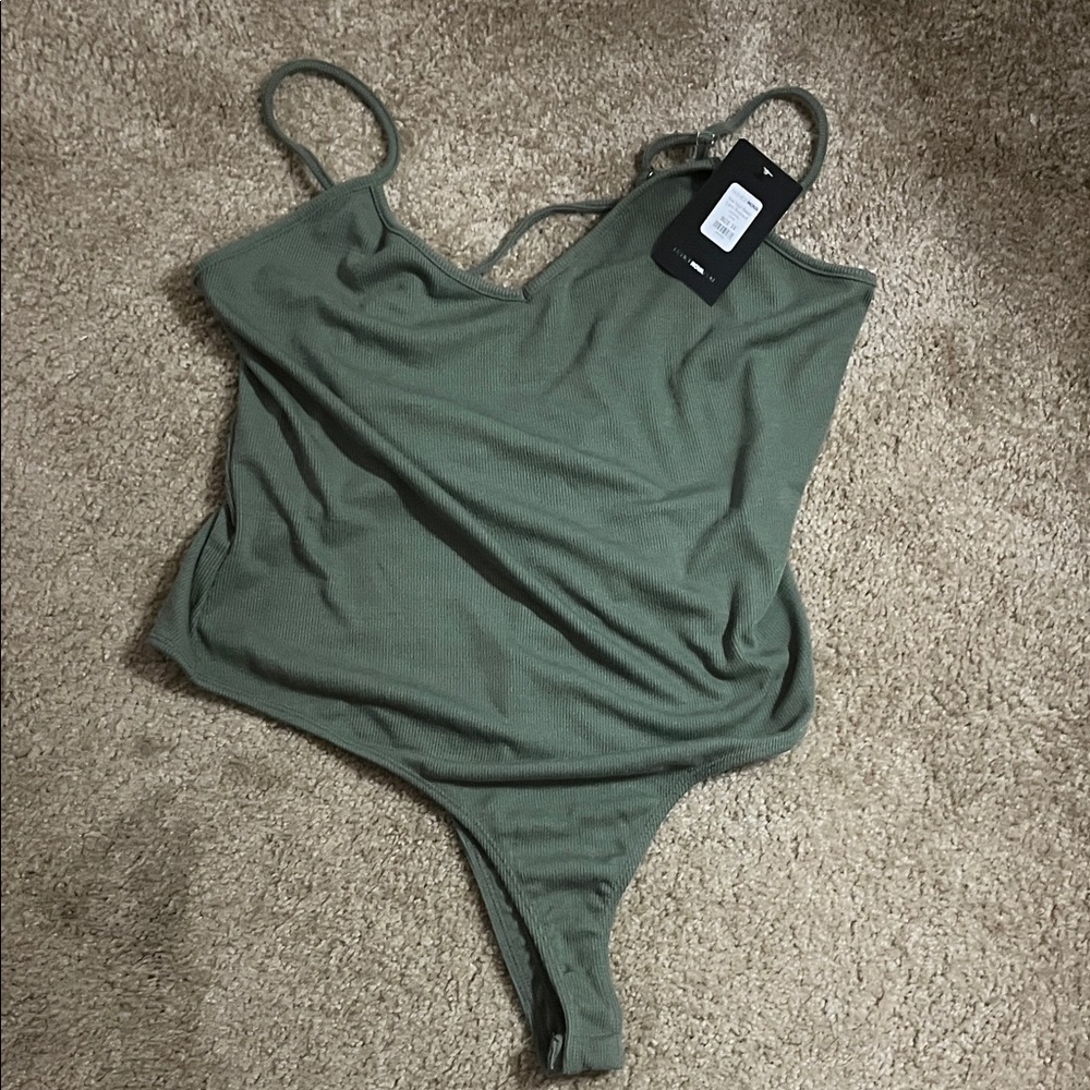 Fashion Nova Olive Ribbed Bodysuit